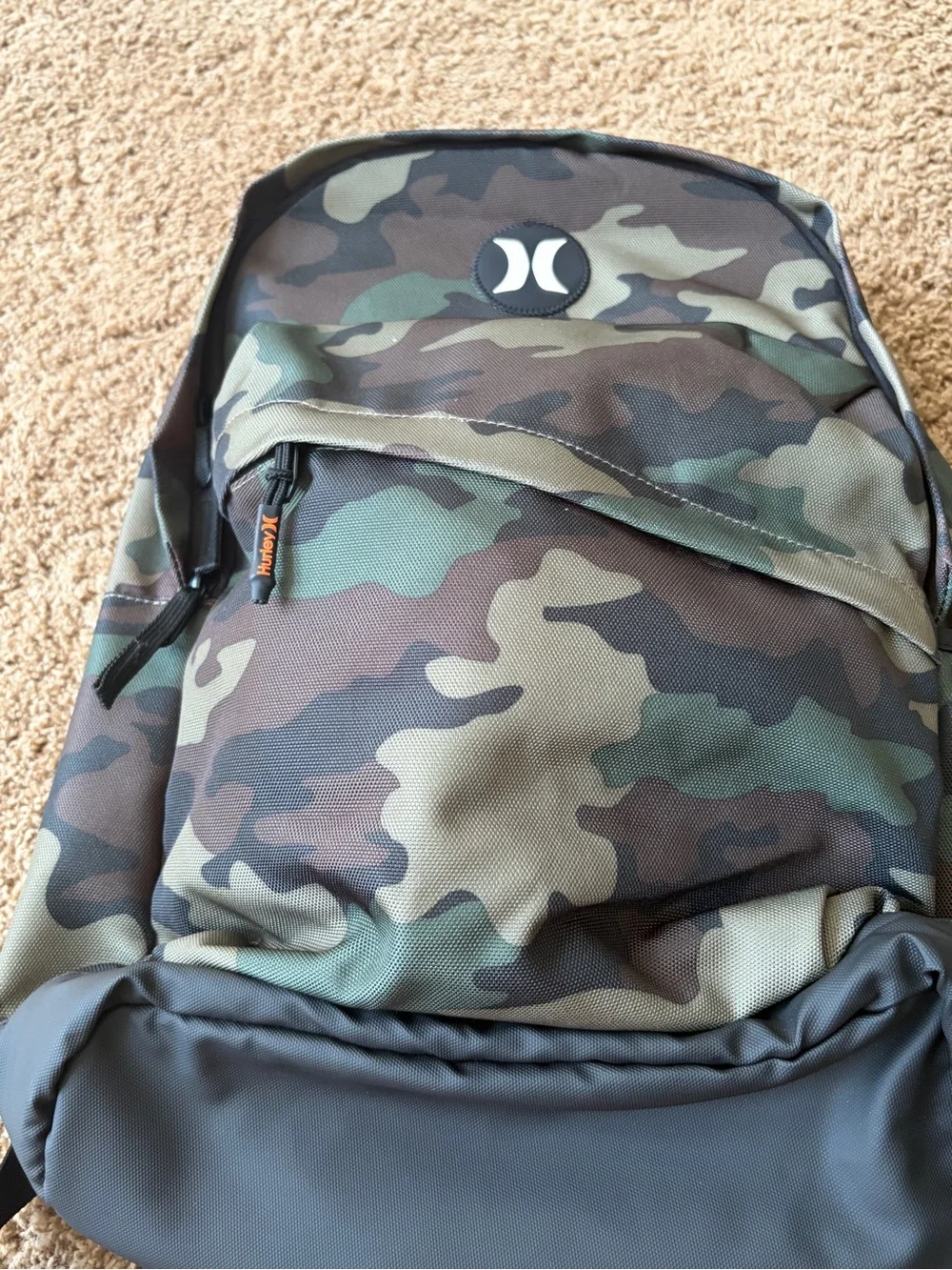 NWT Hurley Camouflage Backpack with Orange Logo Accents